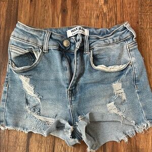 Wax Jean Women's Distressed Denim Shorts - Blue